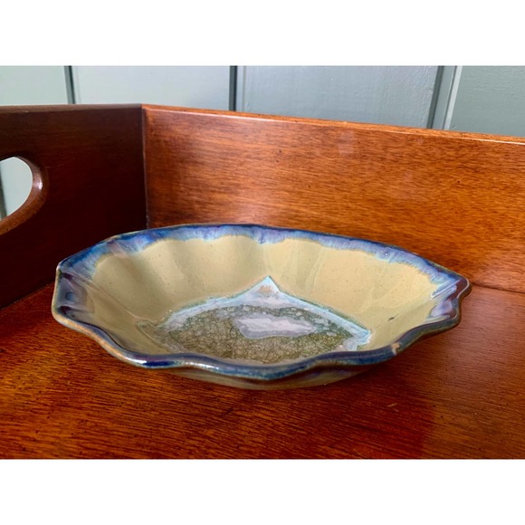 Unique Vintage Handmade Pottery Dish, Glass Crystalline Glaze - Picture 4 of 7